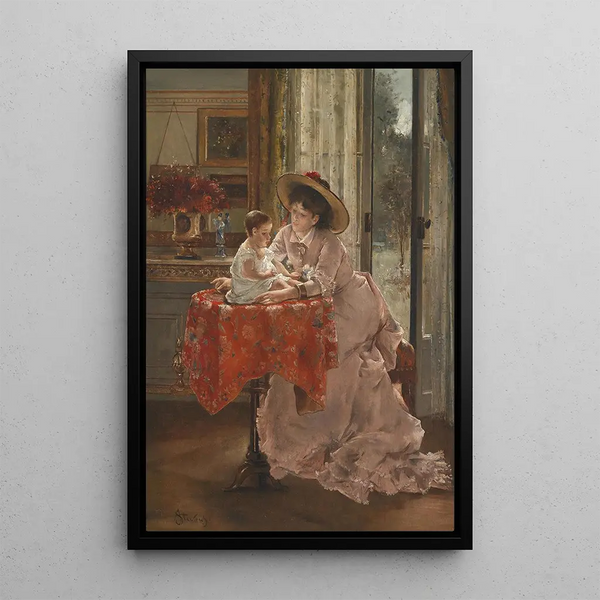Die glückliche Mutter - Alfred Stevens — gerahmtes Bild an der Wand