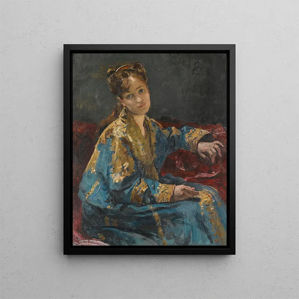 La Dame en bleu - Alfred Stevens — gerahmtes Bild an der Wand