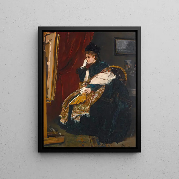 Die Frau in Grün im Atelier - Alfred Stevens — gerahmtes Bild an der Wand