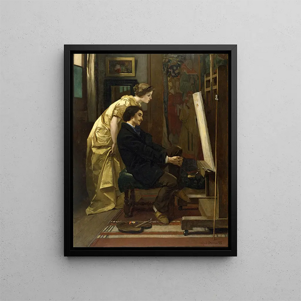 Der Maler und sein Modell - Alfred Stevens — gerahmtes Bild an der Wand