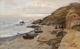 Alfred Zoff - Abendstimmung mit Fischern an der Kste.webp