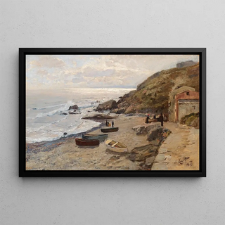 Alfred Zoff - Abendstimmung mit Fischern an der Kste.webp