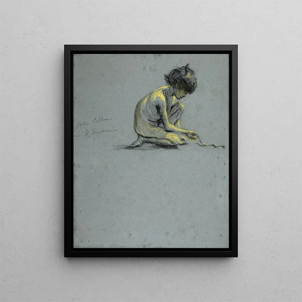 Junge in Hockstellung mit einer Schlange - Alice Pike Barney — gerahmtes Bild an der Wand