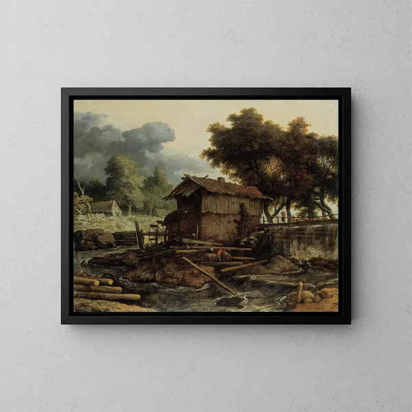 Landschaft mit Sägewerk - Allaert van Everdingen — gerahmtes Bild an der Wand