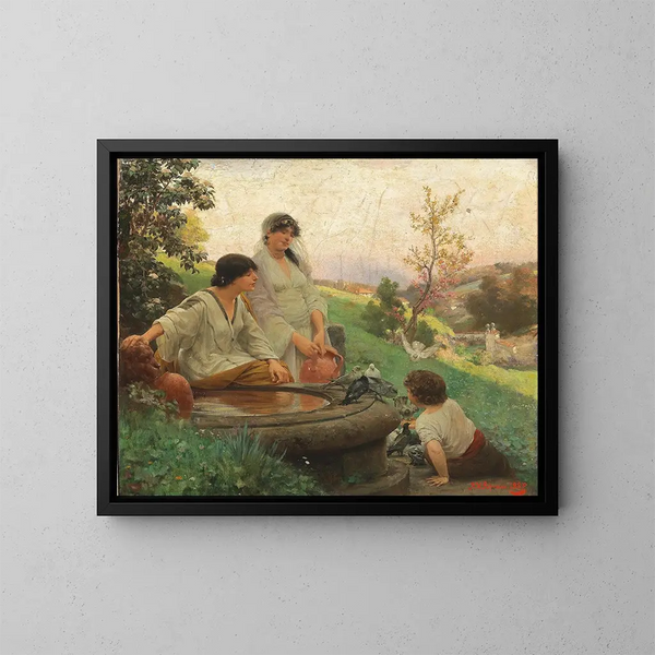 Am Brunnenrand - Alois Hans Schram — gerahmtes Bild an der Wand
