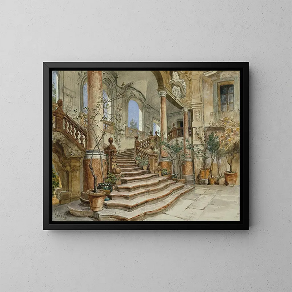 Treppenaufgang aus Marmor im Palast Bonagia in Palermo - Alois Schönn — gerahmtes Bild an der Wand