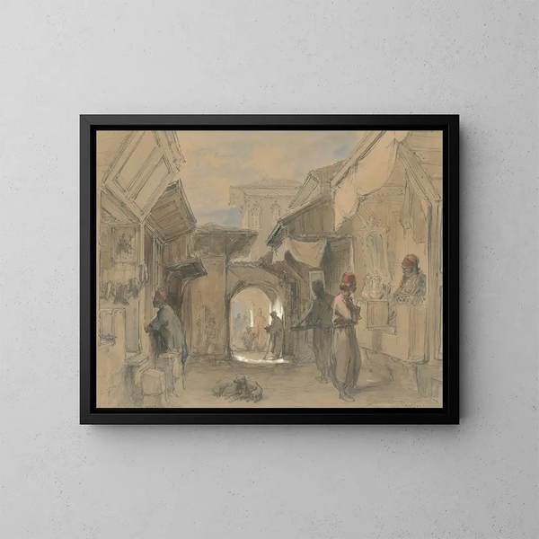 Ein Basar in Konstantinopel - Amadeo Preziosi — gerahmtes Bild an der Wand