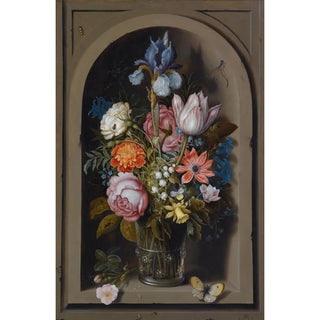 Ambrosius Bosschaert the Elder - A Still Life Of Flowers In A Glass Beaker Set In A Marble Niche.webp