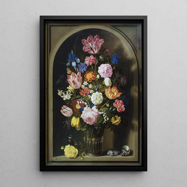 Reproduktion des Gemäldes Blumenstrauß in einer Steinnische - Ambrosius Bosschaert der Ältere