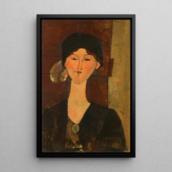 Beatrice Hastings vor einer Tür - Amedeo Modigliani — gerahmtes Bild an der Wand