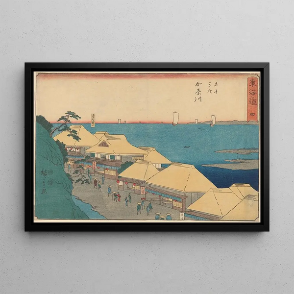 Maison Yedo sur la rivière à Kanagawa - Andō Hiroshige — gerahmtes Bild an der Wand