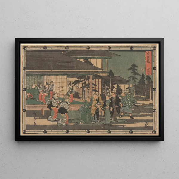 Yoshiwara Cinq Ronin Six Femmes - Andō Hiroshige — gerahmtes Bild an der Wand