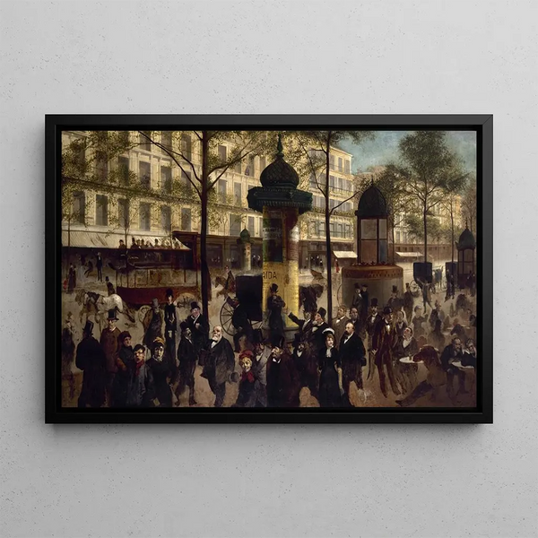 Skizze für ein Panorama des belebten Montmartre-Boulevards mit zeitgenössischen Pariser Persönlichkeiten - André Gill — gerahmtes Bild an der Wand