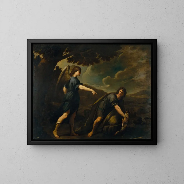 Tobias und der Fisch - Andrea Vaccaro — gerahmtes Bild an der Wand