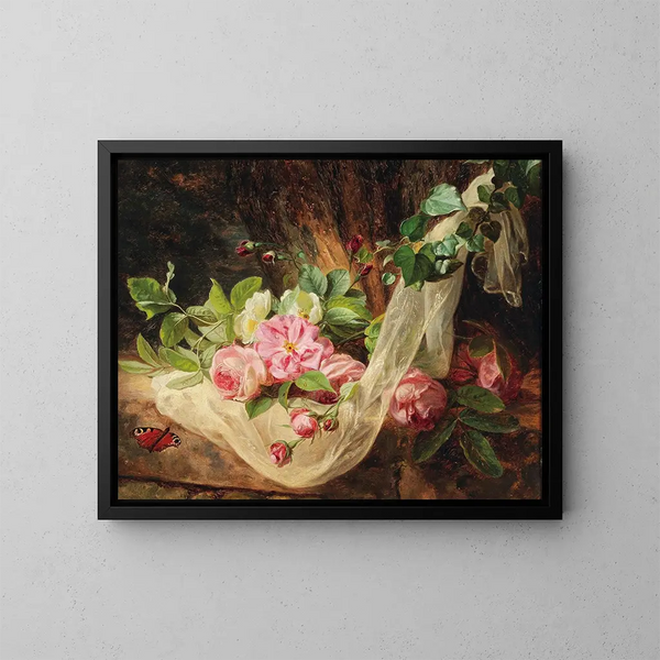 Naturmorte mit Rosen auf einem Waldboden - Andreas Lach — gerahmtes Bild an der Wand