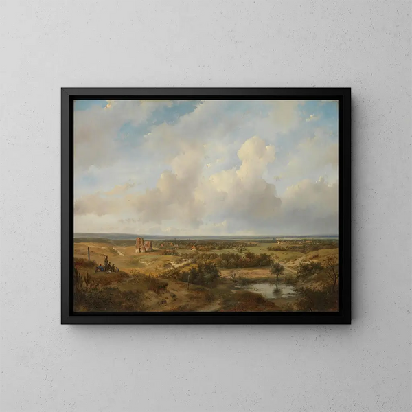Ansicht der Dünen mit den Ruinen der Burg Brederode bei Santpoort - Andreas Schelfhout — gerahmtes Bild an der Wand