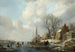 Winterlandschaft mit Figuren bei einem Boot auf einem zugefrorenen Wasserweg - Andreas Schelfhout — Ansicht des Kunstwerks