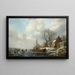 Winterlandschaft mit Figuren bei einem Boot auf einem zugefrorenen Wasserweg - Andreas Schelfhout — gerahmtes Bild an der Wand