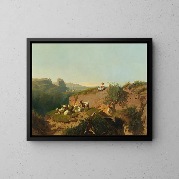 Landschaft im Süden mit Ziegen und einem Hirten - András Mark — gerahmtes Bild an der Wand
