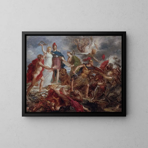 Revolutionäres Allegorie-Gemälde der Freiheit, Gleichheit und Zivilisation, die die Despotie abwehrt - Anonym — gerahmtes Bild an der Wand