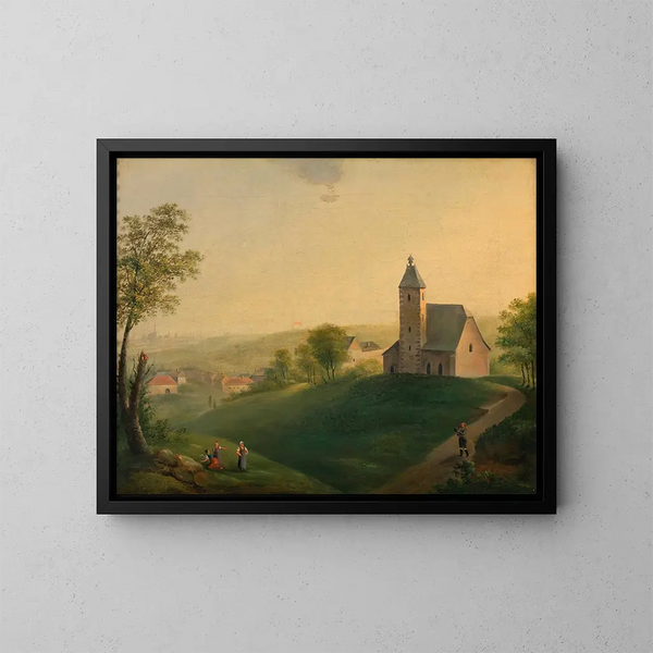 L'ancienne église de Sievering avec vue sur Vienne - Anonyme — gerahmtes Bild an der Wand