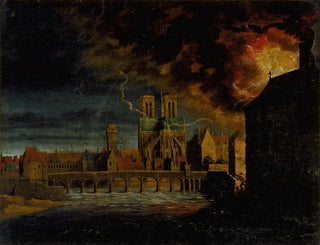 Anonymous - Le chevet de NotreDame le pont de la Tournelle et lle SaintLouis durant un incendie.webp