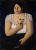 Portrait einer indigenen Frau aus Puebla mit einem Rosenstrauß - Anonym — Ansicht des Kunstwerks