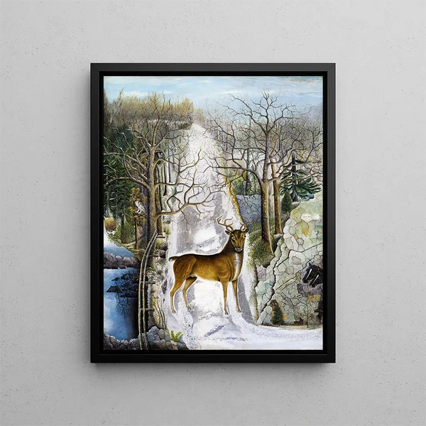 Hirsch am Echo Rock - Anonym — gerahmtes Bild an der Wand