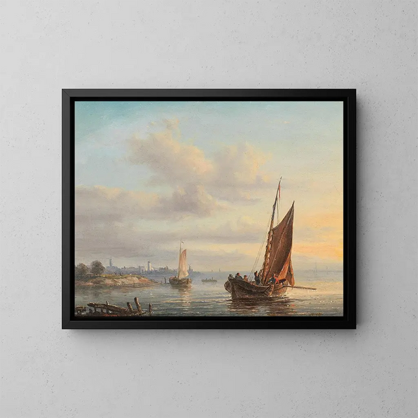 Bateaux à voile devant une côte néerlandaise - Anthon Hermanus Adrianus Sem — gerahmtes Bild an der Wand