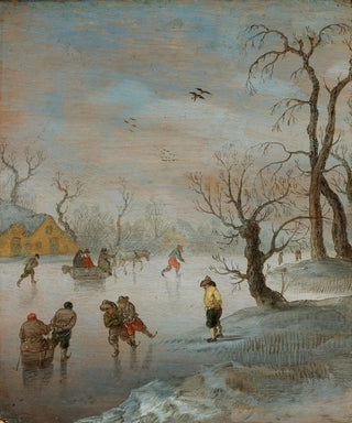 Anthonie Verstraelen - Skaters And A HorseDrawn Sledge On A Frozen Waterway.webp