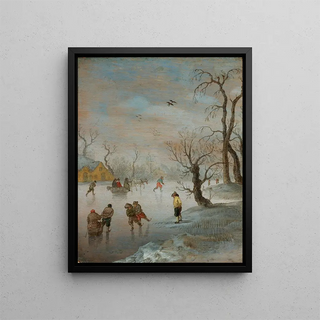 Anthonie Verstraelen - Skaters And A HorseDrawn Sledge On A Frozen Waterway.webp
