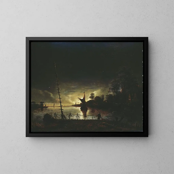Landschaft bei Mondschein - Anthonie van Borssom — gerahmtes Bild an der Wand
