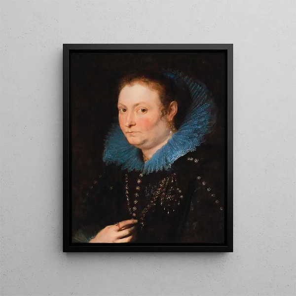 Portrait einer Dame in Halbfigur, als genuesische Adelige betrachtet - Antoine van Dyck — gerahmtes Bild an der Wand