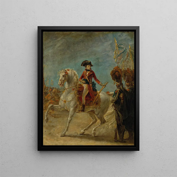 Der General Bonaparte überreicht den Ehren-Säbel an die Grenadiere der Garde nach der Schlacht von Marengo - Antoine-Jean Gros — gerahmtes Bild an der Wand