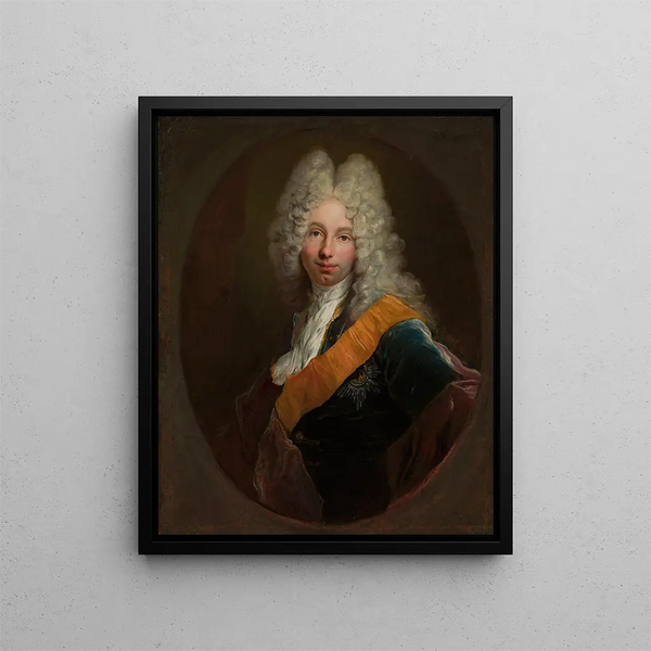 Friedrich Wilhelm Kettler 1692-1711 Gemälde eines Mannes mit Perücke und Dekor des Schwarzen Adlerordens - Antoine Pesne — gerahmtes Bild an der Wand