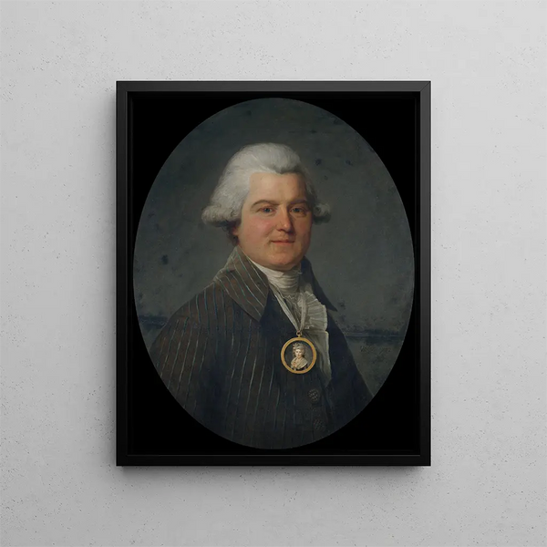 Portrait eines Mannes mit einem Medaillon mit dem Bild seiner Frau an einer Halskette - Antoine Vestier — gerahmtes Bild an der Wand