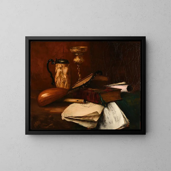 Kelch aus Glas mit liturgischen Büchern und Musikkatalogen - Antoine Vollon — gerahmtes Bild an der Wand