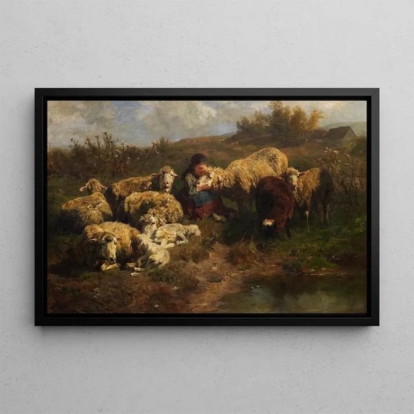 Anton Braith - Kleine Hirtin mit Schafen.webp