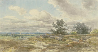 Anton Burger - Aussicht ber eine Ebene im Vordergrund umherliegende abgesgte Baumstmme.webp