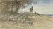 Hirtentruppe von Schafen im Sturm unter einem Baum - Anton Burger — Ansicht des Kunstwerks