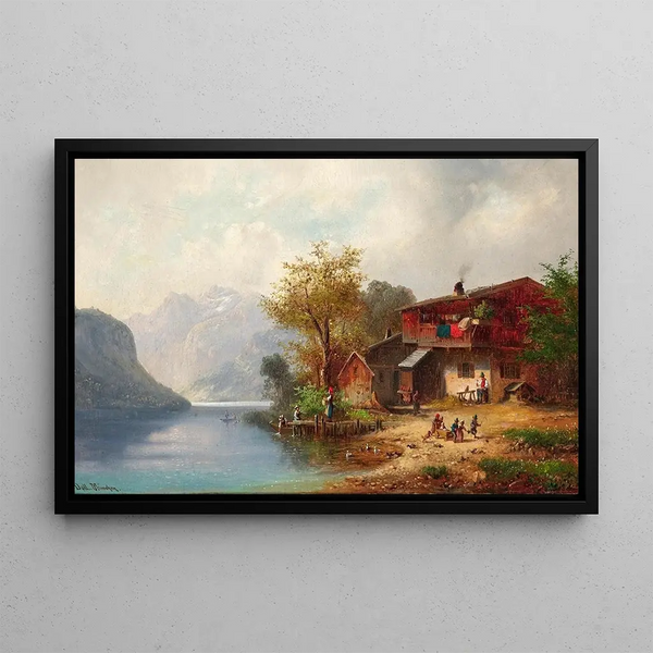 Idylle rurale sur un lac - Anton Doll — gerahmtes Bild an der Wand