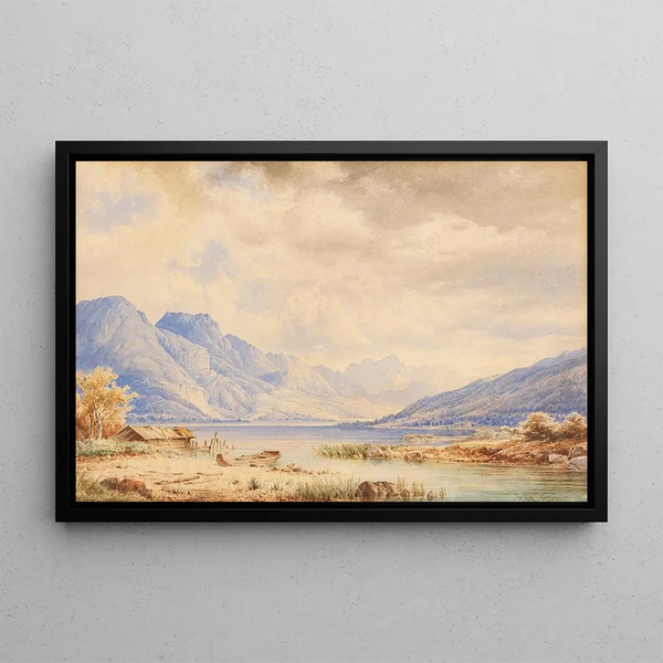 Bergsee mit Bootshaus - Anton Doll — gerahmtes Bild an der Wand