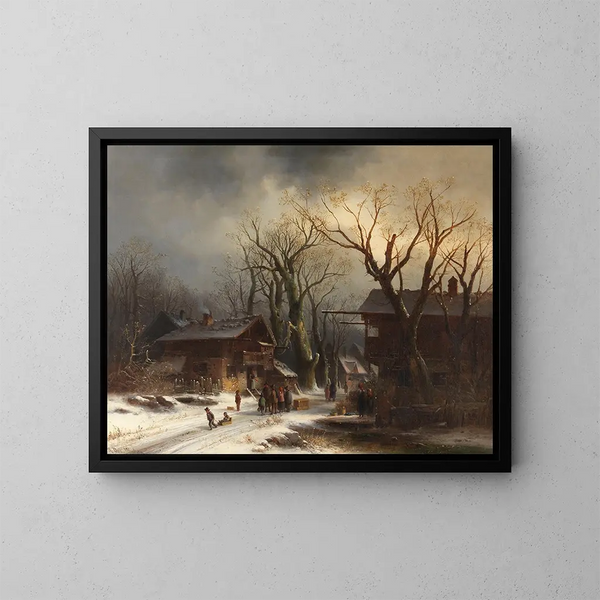 Dorf im Schnee - Anton Doll — gerahmtes Bild an der Wand