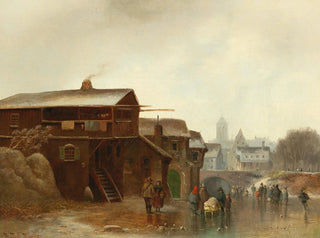 Anton Doll - Winter Amusements With A Town In The Background.webp