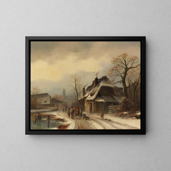 Ansicht eines Dorfes im Winter - Anton Doll — gerahmtes Bild an der Wand