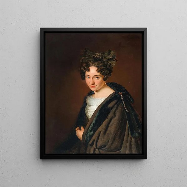 Portrait einer jungen Frau mit einer schwarzen Schleife in den Haaren - Anton Einsle — gerahmtes Bild an der Wand