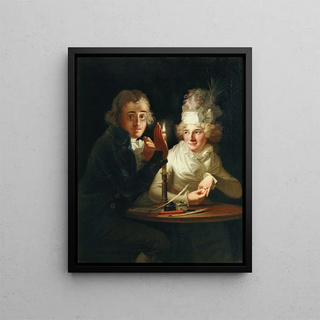 Verlobung mit Kerzenlicht - Anton Hickel — gerahmtes Bild an der Wand