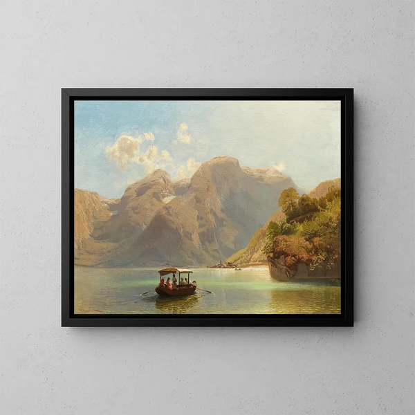 Ausflug mit dem Boot auf dem Hallstättersee mit Hallstatt im Hintergrund - Anton Hlaváček — gerahmtes Bild an der Wand