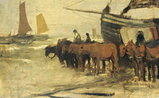 Anton Mauve - Het in zee brengen van een visserspink.webp