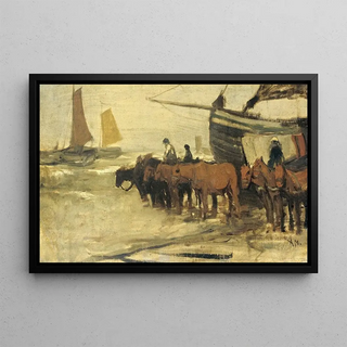 Anton Mauve - Het in zee brengen van een visserspink.webp